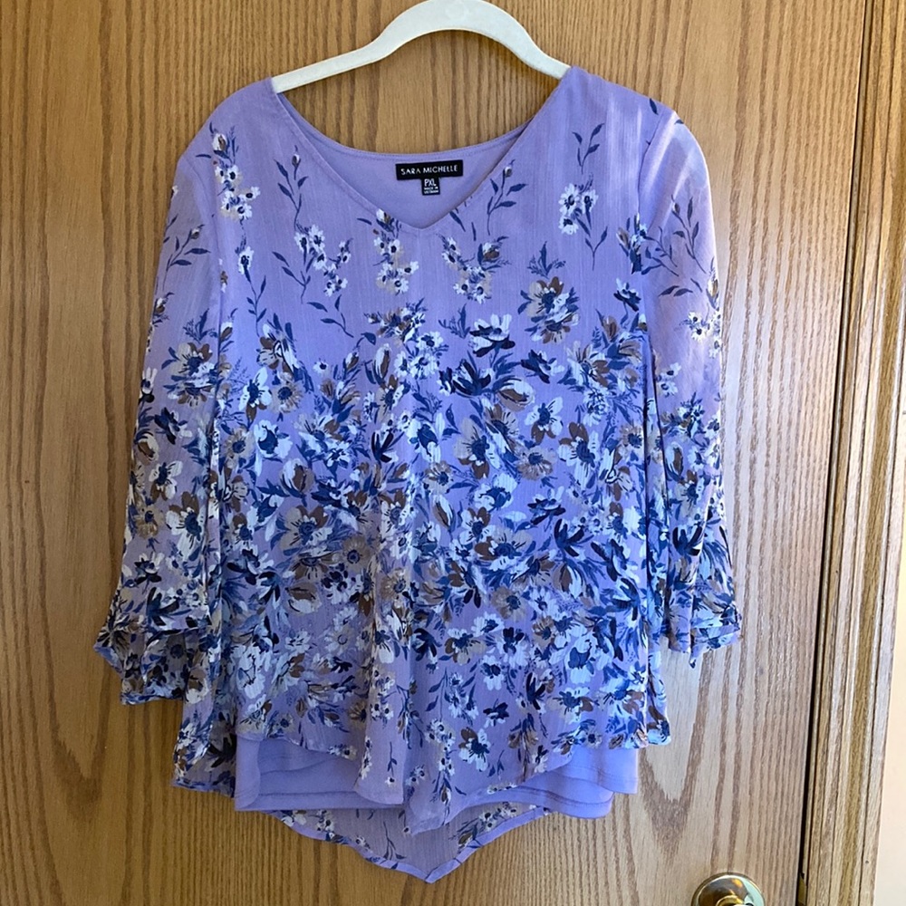 Purple and multicolor floral flowy top from Sara Michelle in size PXl.